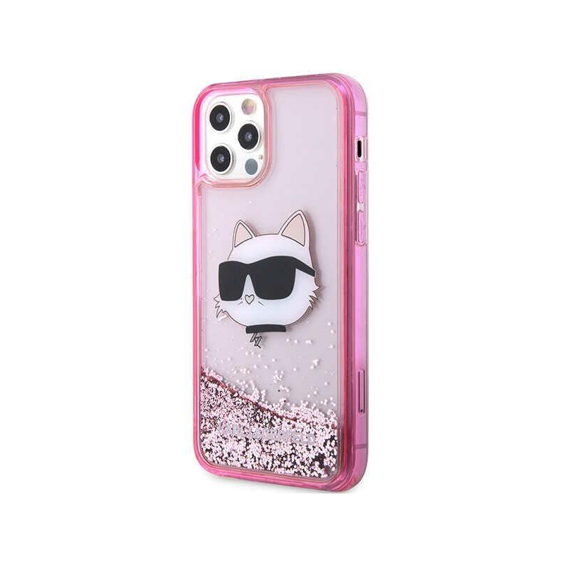 Karl Lagerfeld Glitter Choupette Head dėklas iPhone 12 / iPhone 12 Pro - rožinis