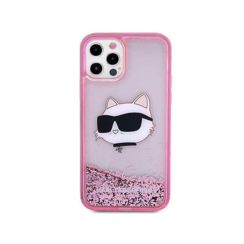 Karl Lagerfeld Glitter Choupette Head dėklas iPhone 12 / iPhone 12 Pro - rožinis