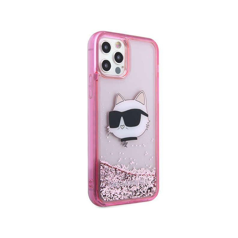 Karl Lagerfeld Glitter Choupette Head dėklas iPhone 12 / iPhone 12 Pro - rožinis