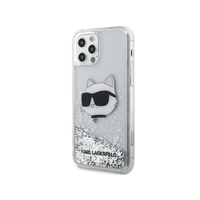 Karl Lagerfeld Glitter Choupette Head dėklas, skirtas iPhone 12 / iPhone 12 Pro - sidabrinis