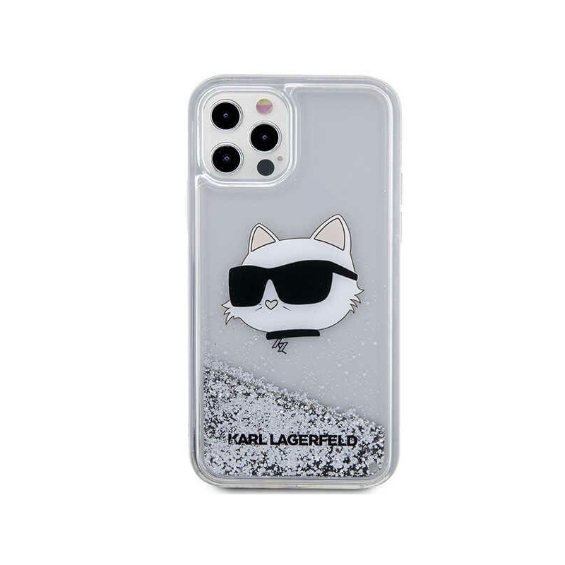 Karl Lagerfeld Glitter Choupette Head dėklas, skirtas iPhone 12 / iPhone 12 Pro - sidabrinis