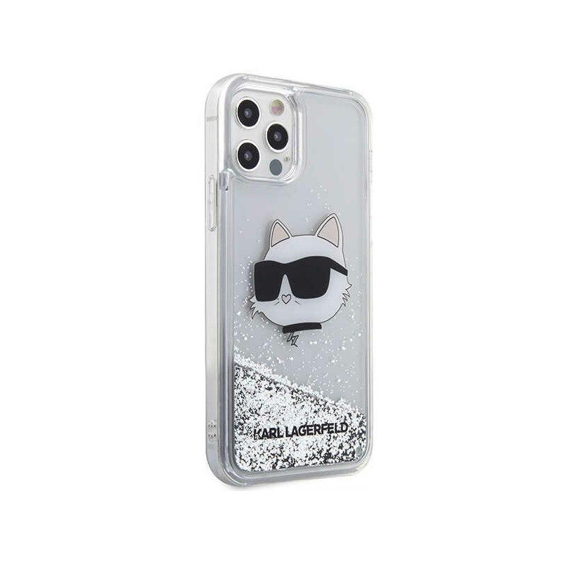 Karl Lagerfeld Glitter Choupette Head dėklas, skirtas iPhone 12 / iPhone 12 Pro - sidabrinis