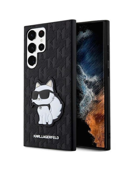 Karl Lagerfeld Saffiano Monogram Choupette dėklas, skirtas Samsung Galaxy S23 Ultra - juodas Karl Lagerfeld Saffiano Monogram Choupette dėklas, skirtas Samsung Galaxy S23 Ultra - juodas