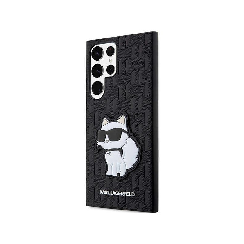 Karl Lagerfeld Saffiano Monogram Choupette dėklas, skirtas Samsung Galaxy S23 Ultra - juodas