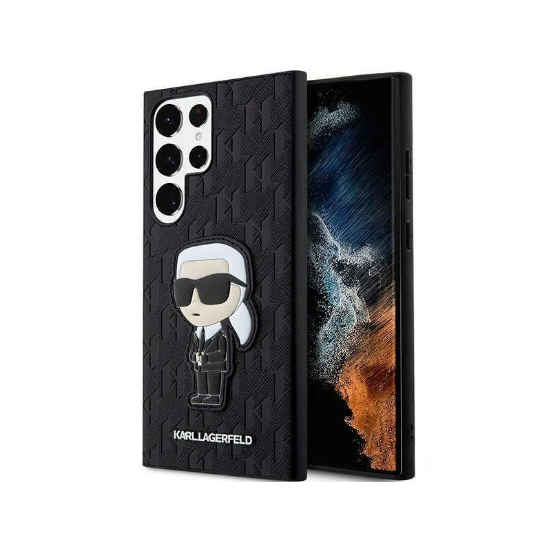 Karl Lagerfeld KLHCS23LSAKLHKPK S23 Ultra S918 kietas dėklas juodas/ juodas Saffiano Monogram Ikonik