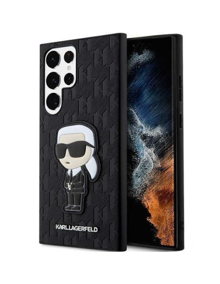 Karl Lagerfeld KLHCS23LSAKLHKPK S23 Ultra S918 kietas dėklas juodas/ juodas Saffiano Monogram Ikonik Karl Lagerfeld KLHCS23LSAKLHKPK S23 Ultra S918 kietas dėklas juodas/ juodas Saffiano Monogram Ikonik