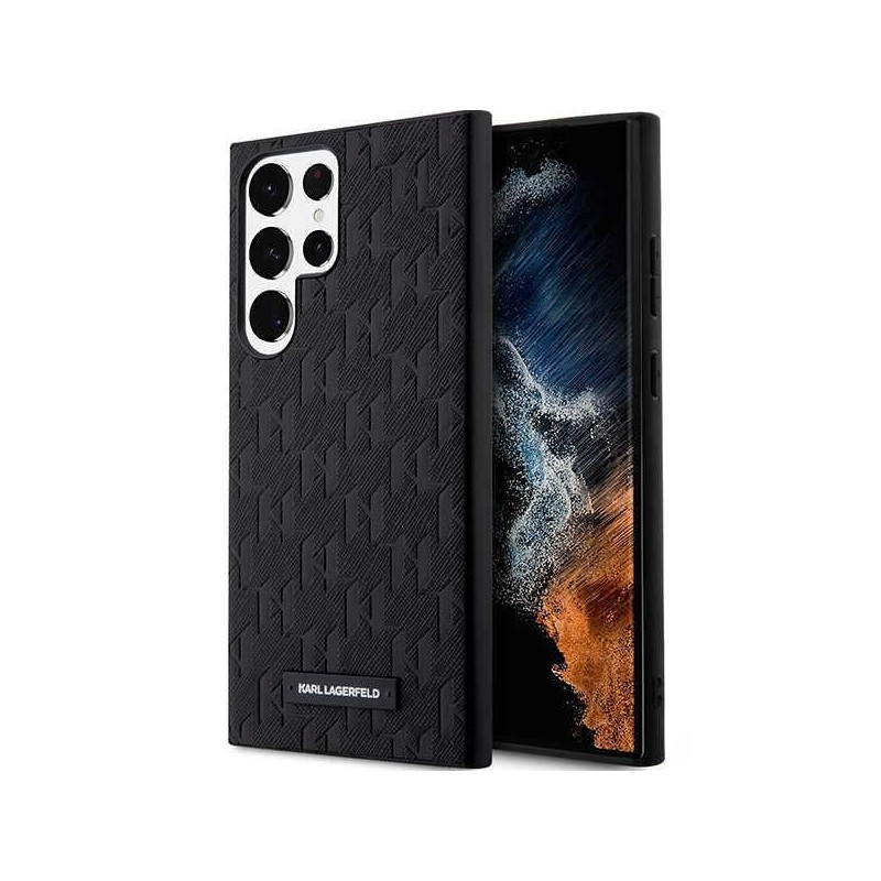 Karl Lagerfeld Saffiano Mono Metal Logo dėklas, skirtas Samsung Galaxy S23 Ultra - juodas Karl Lagerfeld Saffiano Mono Metal Logo dėklas, skirtas Samsung Galaxy S23 Ultra - juodas