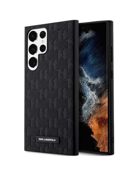 Karl Lagerfeld Saffiano Mono Metal Logo dėklas, skirtas Samsung Galaxy S23 Ultra - juodas