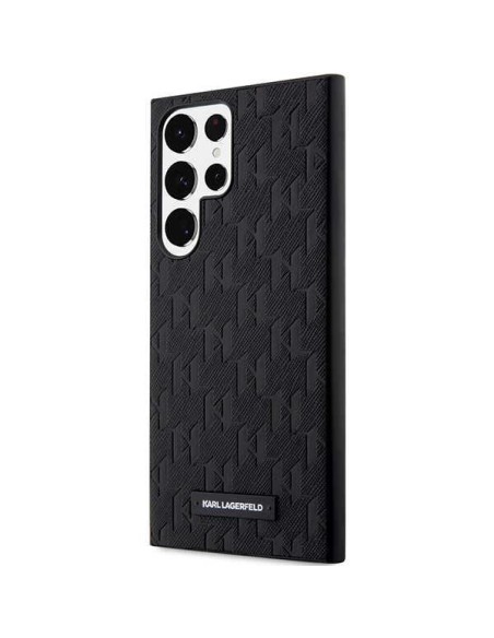 Karl Lagerfeld Saffiano Mono Metal Logo dėklas, skirtas Samsung Galaxy S23 Ultra - juodas