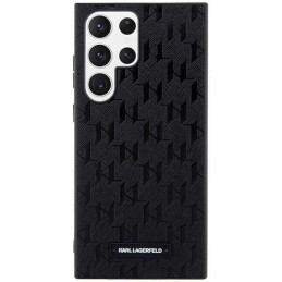 Karl Lagerfeld Saffiano Mono Metal Logo dėklas, skirtas Samsung Galaxy S23 Ultra - juodas