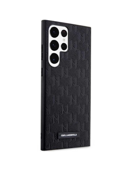 Karl Lagerfeld Saffiano Mono Metal Logo dėklas, skirtas Samsung Galaxy S23 Ultra - juodas