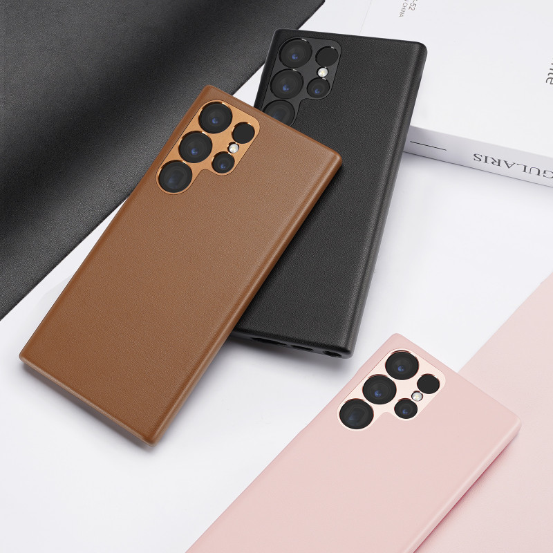 Dux Ducis Grit dėklas Samsung Galaxy S23 Ultra, elegantiškas dangtelis iš dirbtinės odos, rožinis