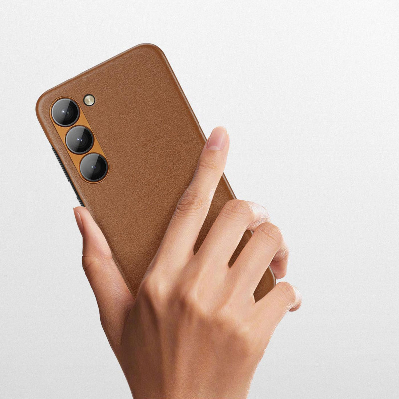 Dux Ducis Grit dėklas Samsung Galaxy S23+, elegantiškas dangtelis iš rudos dirbtinės odos