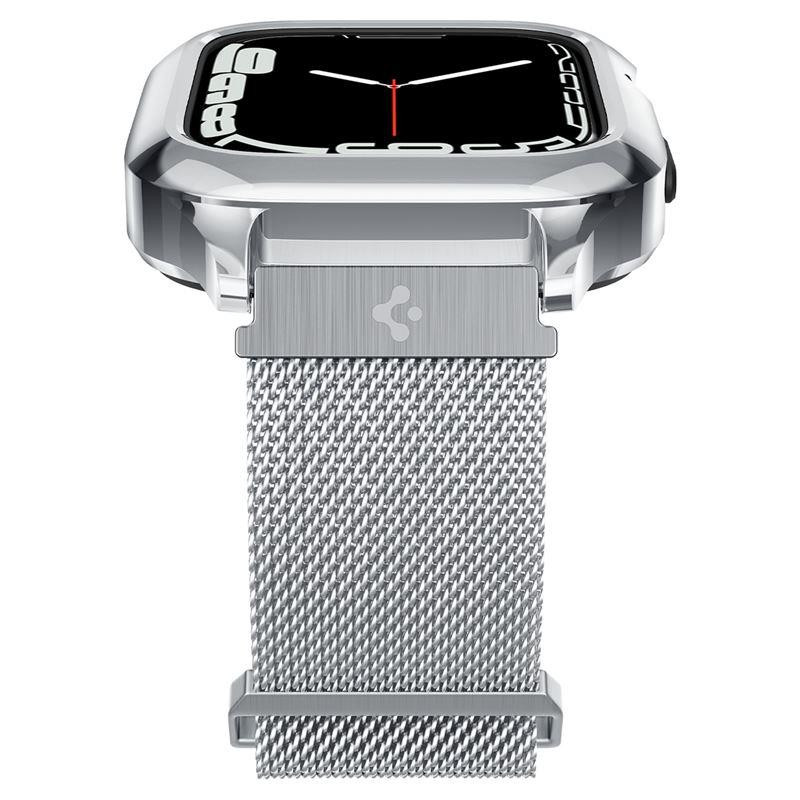 Spigen Metal Fit Pro dėklas ir dirželio rinkinys, skirtas Apple Watch 4/ 5/ 6/ 7/ 8/ 9/ SE (44/ 45 mm) – sidabras