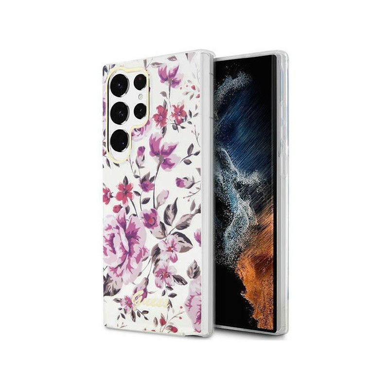 Guess Flower Collection dėklas, skirtas Samsung Galaxy S23 Ultra - baltas Guess Flower Collection dėklas, skirtas Samsung Galaxy S23 Ultra - baltas