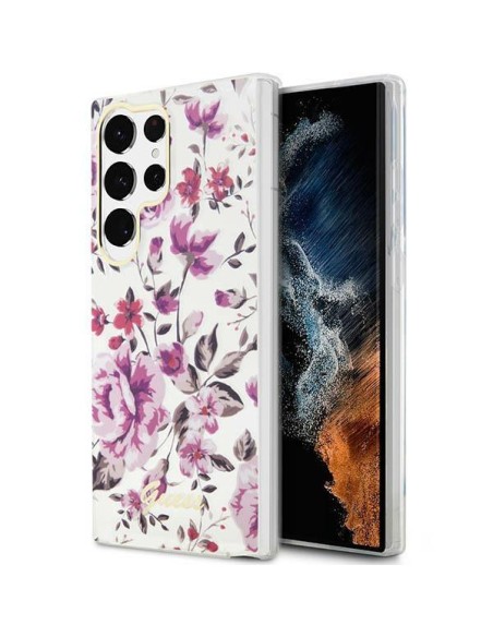 Guess Flower Collection dėklas, skirtas Samsung Galaxy S23 Ultra - baltas
