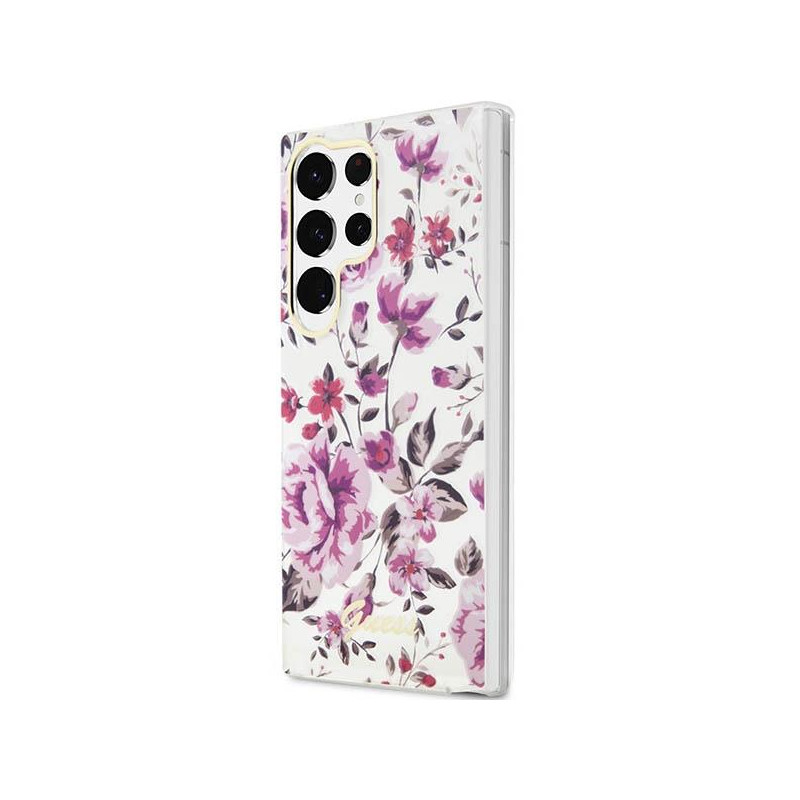 Guess Flower Collection dėklas, skirtas Samsung Galaxy S23 Ultra - baltas