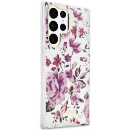Guess Flower Collection dėklas, skirtas Samsung Galaxy S23 Ultra - baltas