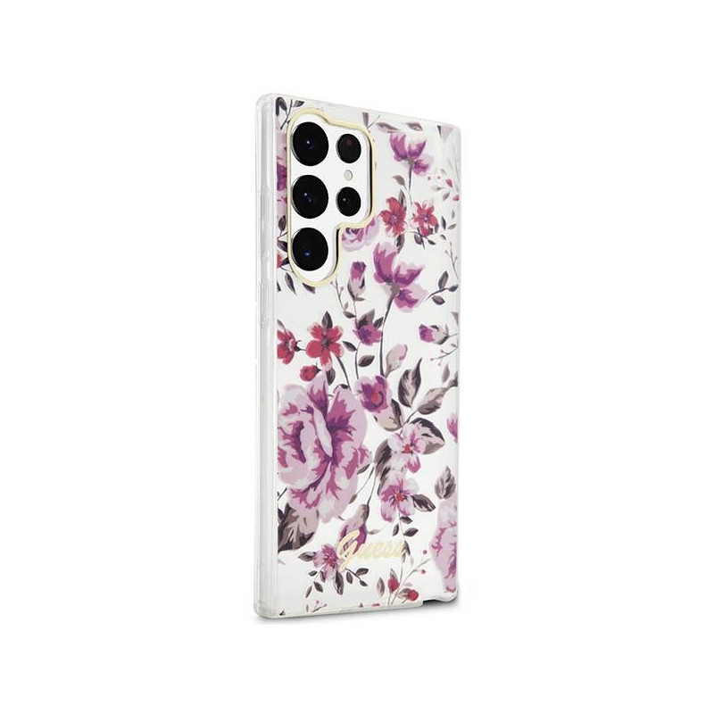 Guess Flower Collection dėklas, skirtas Samsung Galaxy S23 Ultra - baltas