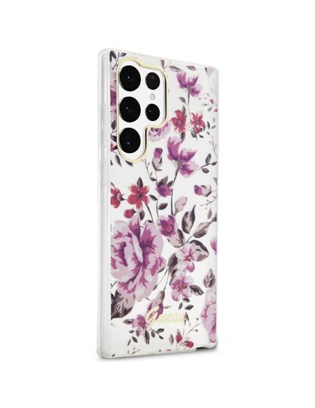 Guess Flower Collection dėklas, skirtas Samsung Galaxy S23 Ultra - baltas