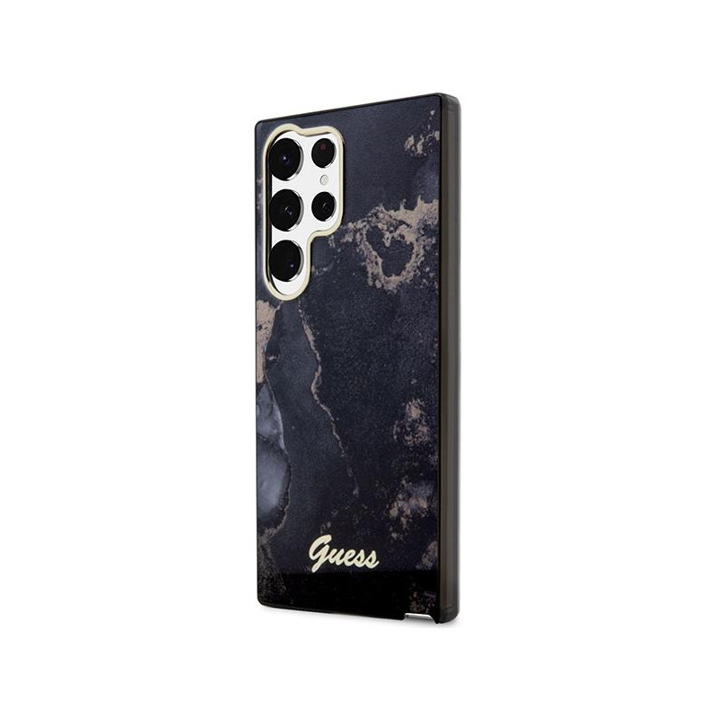 Guess Golden Marble Collection S23 Ultra dėklas - juodas