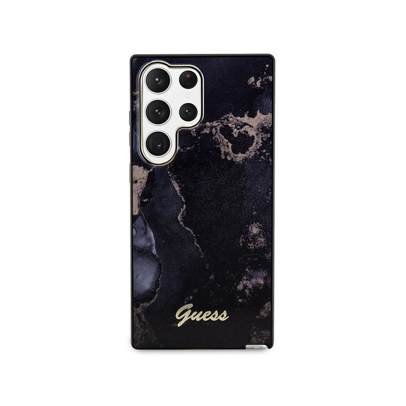 Guess Golden Marble Collection S23 Ultra dėklas - juodas