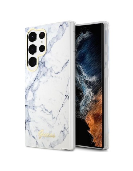 Guess Marble Collection dėklas, skirtas Samsung Galaxy S23 Ultra - baltas Guess Marble Collection dėklas, skirtas Samsung Galaxy S23 Ultra - baltas