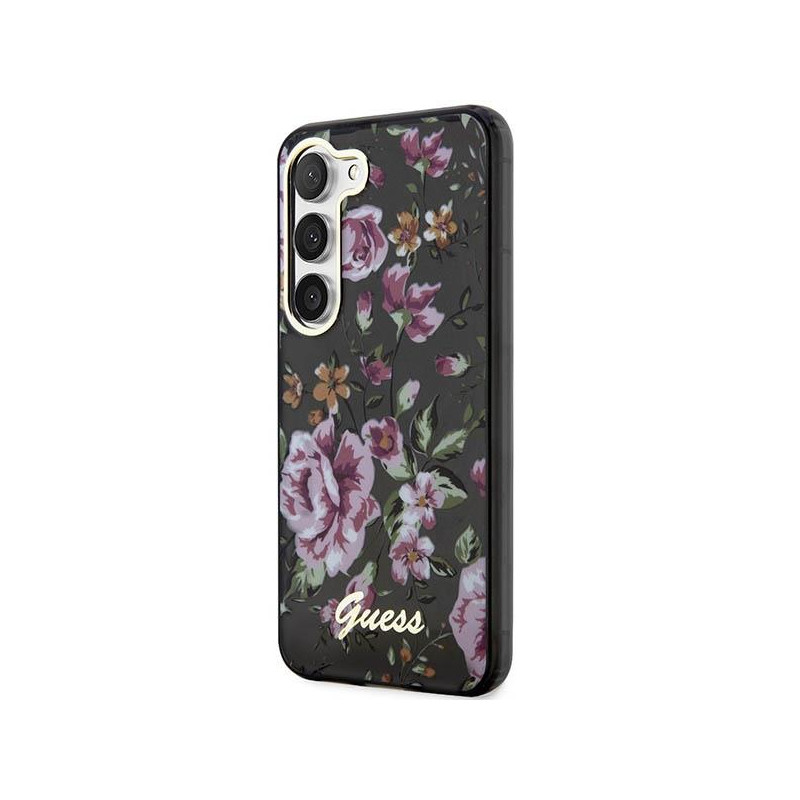 Guess Flower Collection dėklas, skirtas Samsung Galaxy S23+ - juodas
