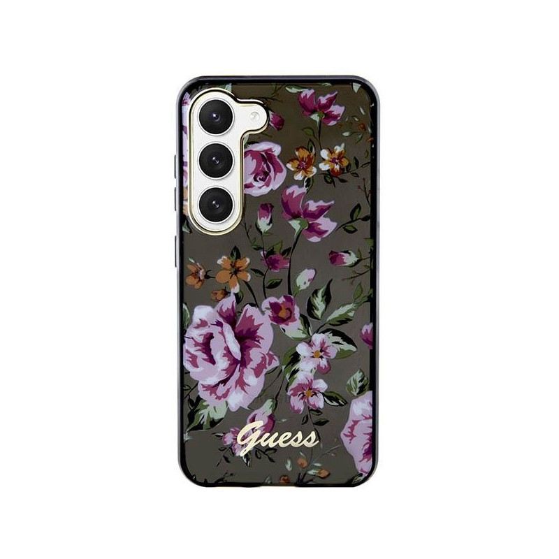 Guess Flower Collection dėklas, skirtas Samsung Galaxy S23+ - juodas