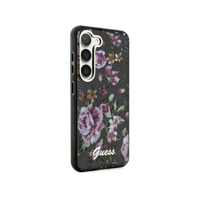 Guess Flower Collection dėklas, skirtas Samsung Galaxy S23+ - juodas
