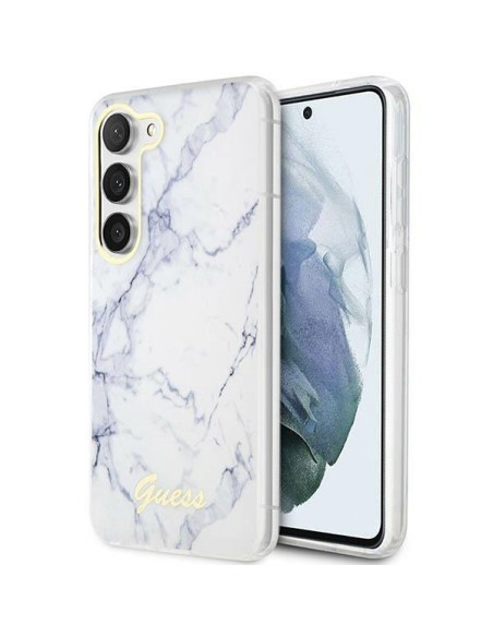 Guess Marble Collection dėklas, skirtas Samsung Galaxy S23 - baltas Guess Marble Collection dėklas, skirtas Samsung Galaxy S23 - baltas