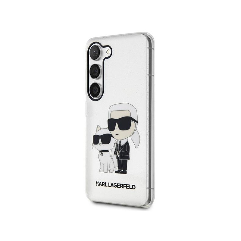 Karl Lagerfeld Glitter Karl&Choupette dėklas Samsung Galaxy S23 - skaidrus