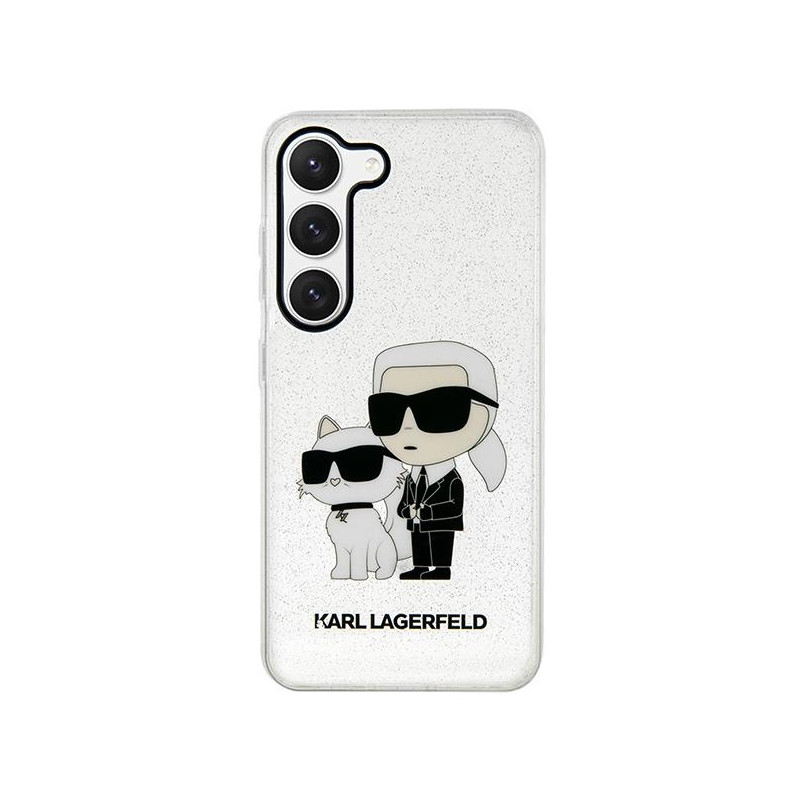 Karl Lagerfeld Glitter Karl&Choupette dėklas Samsung Galaxy S23 - skaidrus
