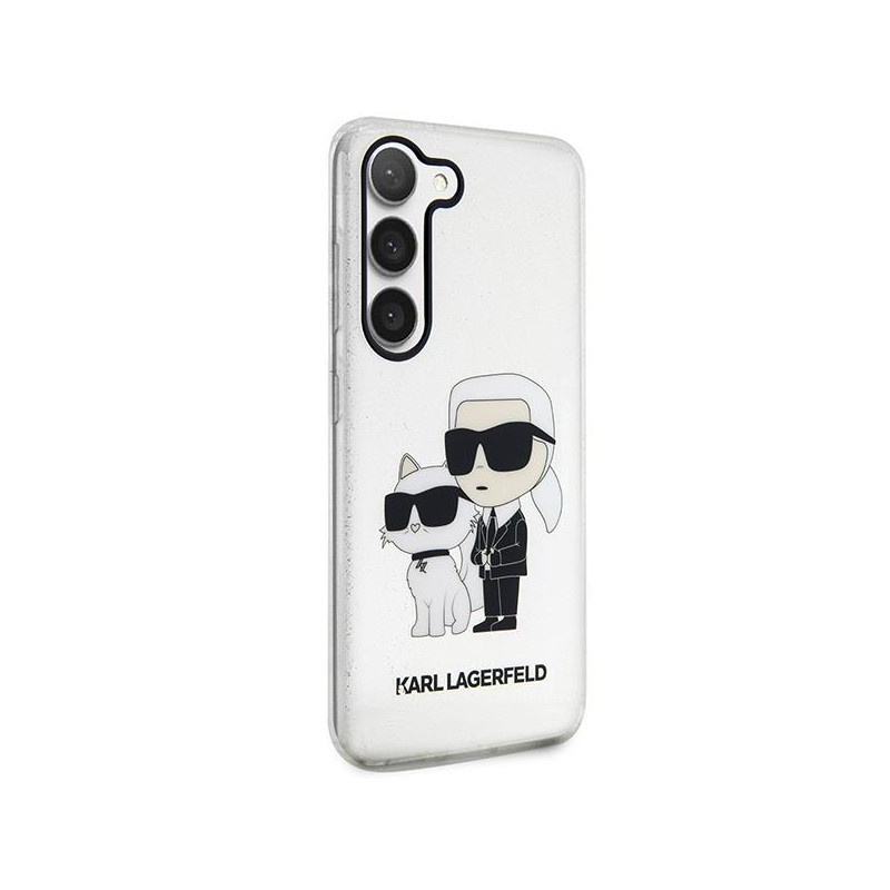 Karl Lagerfeld Glitter Karl&Choupette dėklas Samsung Galaxy S23 - skaidrus