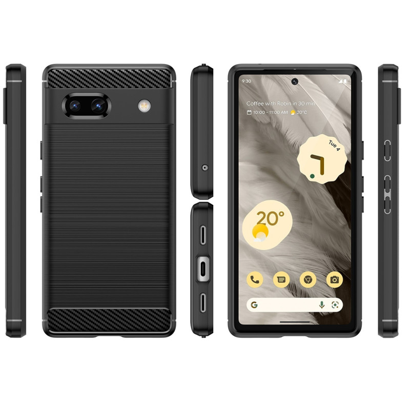 Anglies dėklas, skirtas Google Pixel 7a, lankstus silikoninis anglies dangtelis, juodas