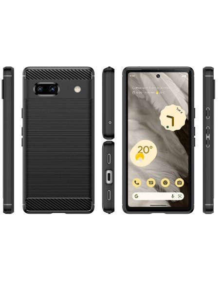 Anglies dėklas, skirtas Google Pixel 7a, lankstus silikoninis anglies dangtelis, juodas Anglies dėklas, skirtas Google Pixel 7a, lankstus silikoninis anglies dangtelis, juodas