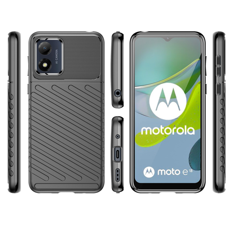 „Thunder“ dėklas Motorola Moto E13 silikoninis šarvuotas dangtelis, juodas
