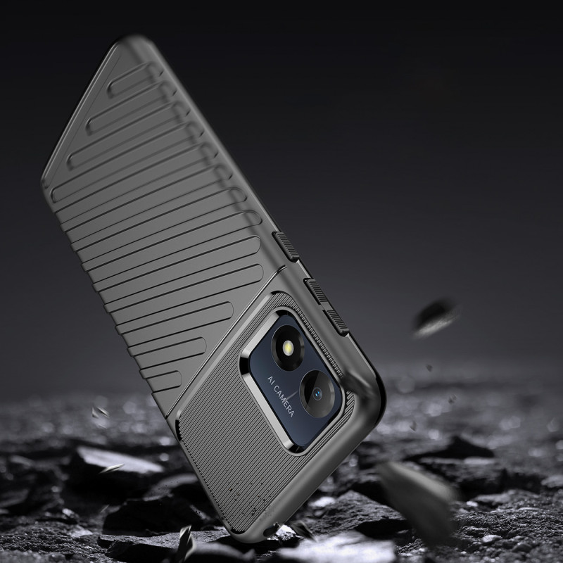 „Thunder“ dėklas Motorola Moto E13 silikoninis šarvuotas dangtelis, juodas