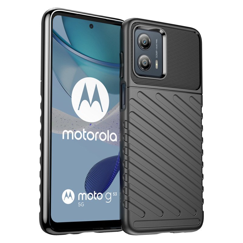 „Thunder“ dėklas Motorola Moto G53 silikoniniu šarvuotu dangteliu juodas „Thunder“ dėklas Motorola Moto G53 silikoniniu šarvuotu dangteliu juodas