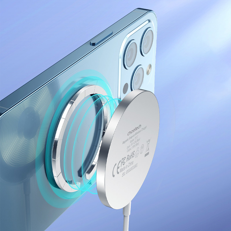 Choetech 15 W indukcinis įkroviklis su USB C laidu baltas (T518-F)