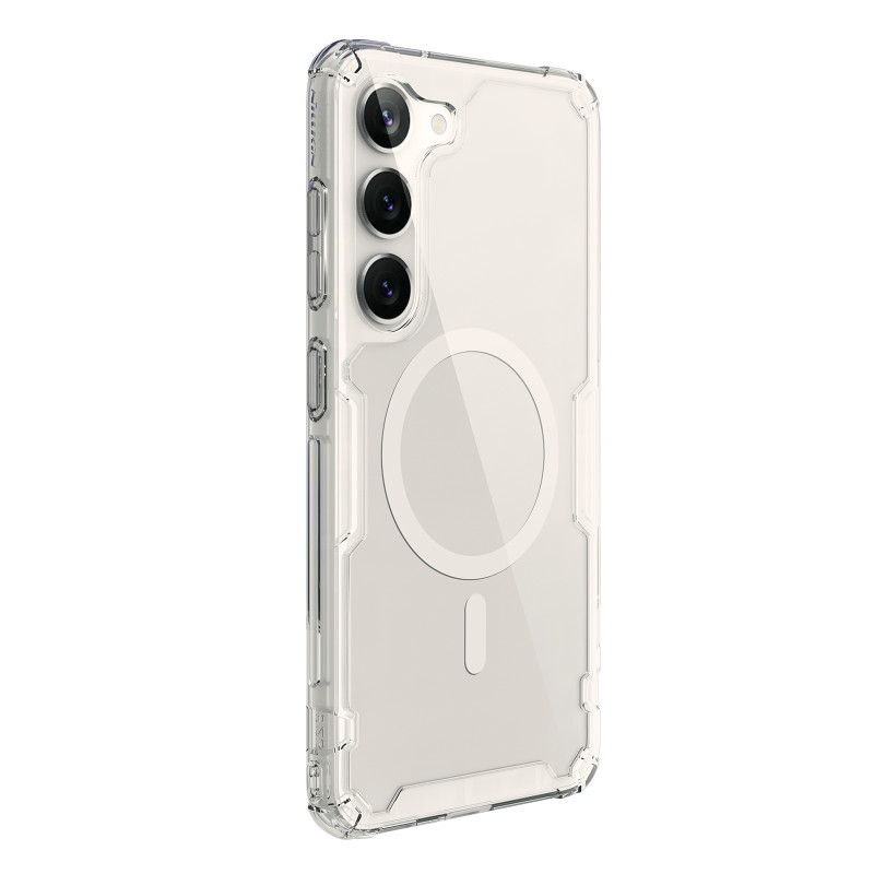 Nillkin Nature Pro Magnetic Case dėklas, skirtas Samsung Galaxy S23+ su MagSafe šarvuotu dangteliu baltas