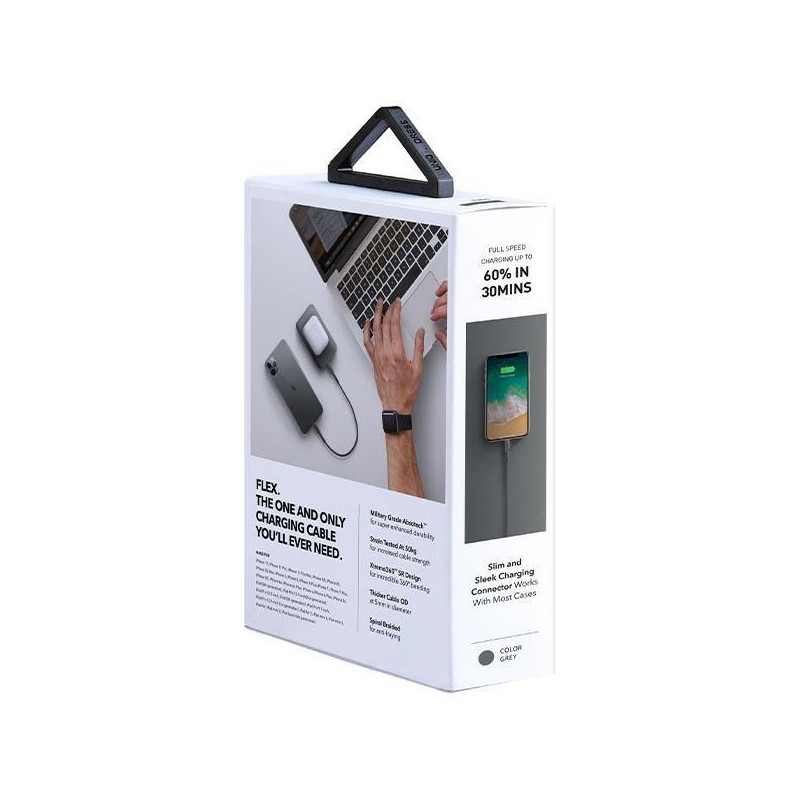 UNIQ Flex USB-C / Lightning 18W nailono laidas 30 cm - pilkas