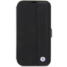 BMW Leather Textured&Stripe dėklas iPhone 14 Pro - juodas