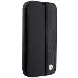 BMW Leather Textured&Stripe dėklas iPhone 14 Pro - juodas