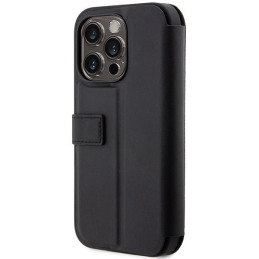 BMW Leather Textured&Stripe dėklas iPhone 14 Pro - juodas