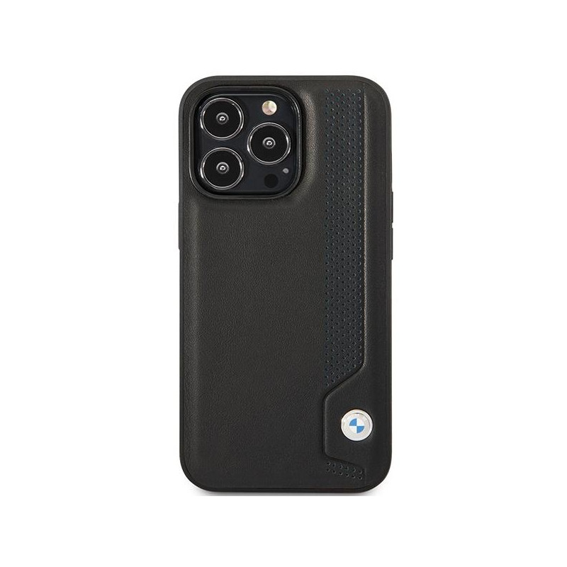 BMW Leather Blue Dots dėklas iPhone 14 Pro - juodas