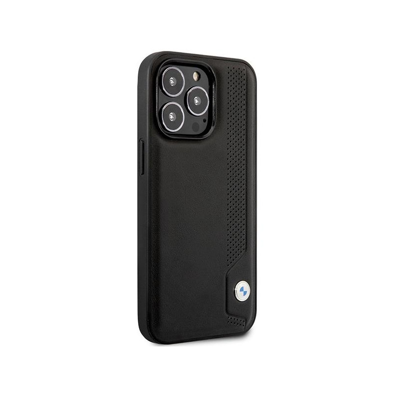 BMW Leather Blue Dots dėklas iPhone 14 Pro - juodas
