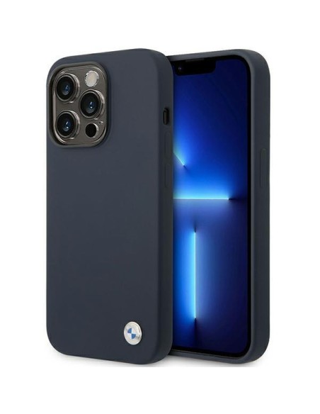 BMW Silicone Metal Logo dėklas iPhone 14 Pro - tamsiai mėlynas BMW Silicone Metal Logo dėklas iPhone 14 Pro - tamsiai mėlynas