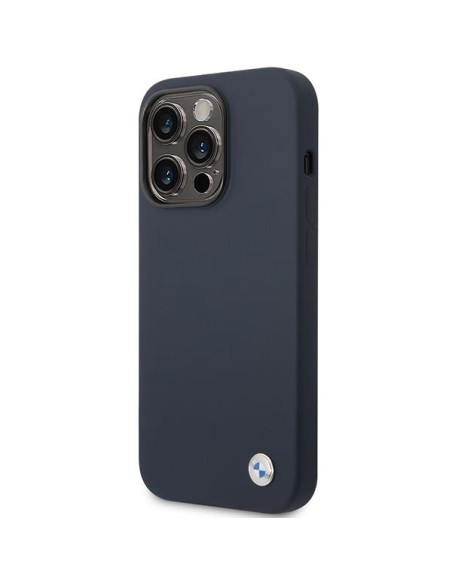 BMW Silicone Metal Logo dėklas iPhone 14 Pro - tamsiai mėlynas BMW Silicone Metal Logo dėklas iPhone 14 Pro - tamsiai mėlynas