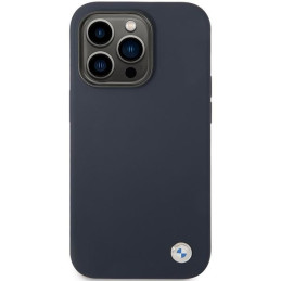 BMW Silicone Metal Logo dėklas iPhone 14 Pro - tamsiai mėlynas